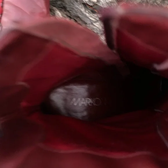 Vintage Markon Oxblood Red Leather Square Toe Stack Heel Pinup Retro Ankle Boots - Picture 8 of 9